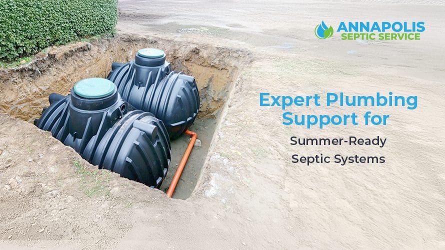 Plumbing expert inspecting a septic system during summer preparation
