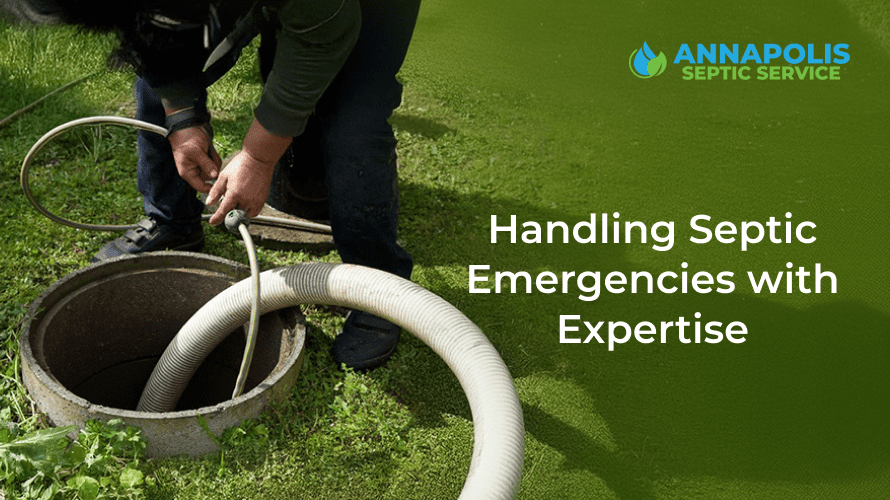 Septic technician inspecting a residential septic emergency in Annapolis