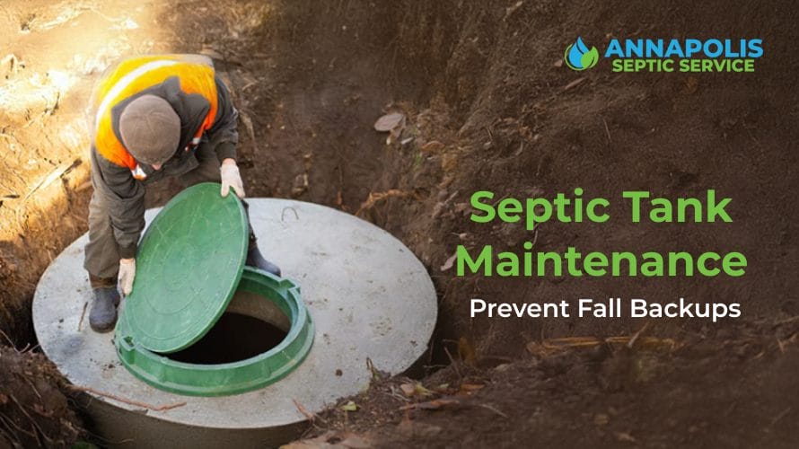 Residential septic tank being inspected to prepare for seasonal changes before fall.