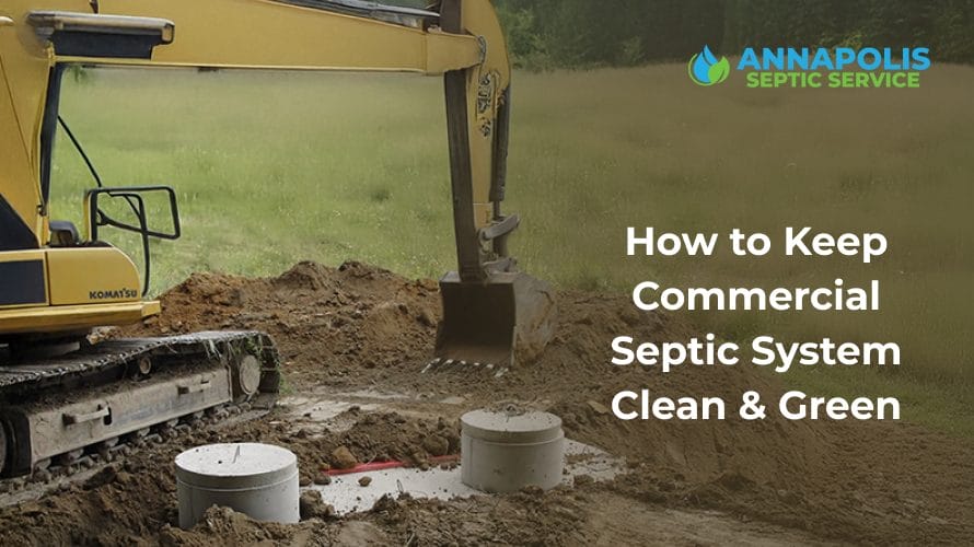 Eco-friendly commercial septic cleaning with a professional technician inspecting a septic tank.