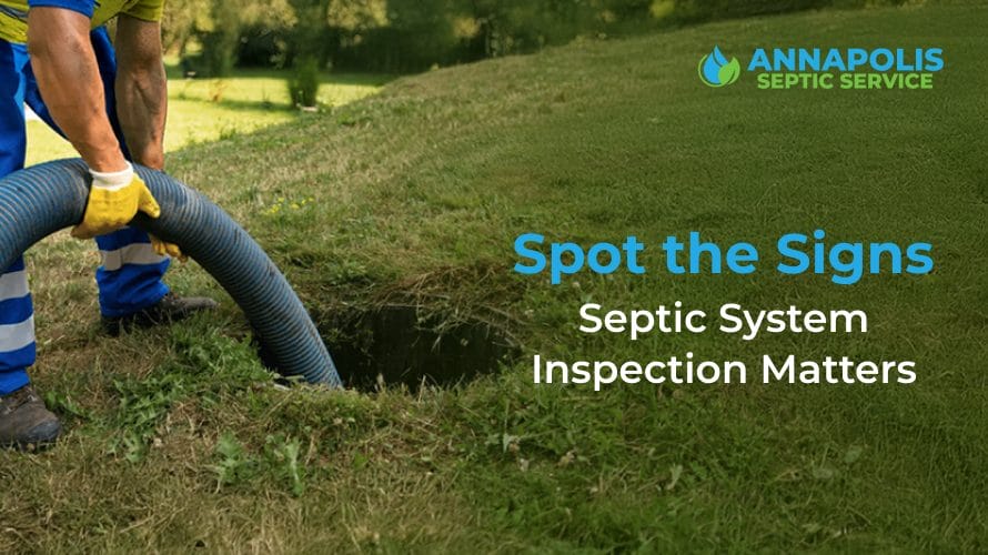 Septic system inspection being performed by a technician, checking the tank and drainfield before winter.